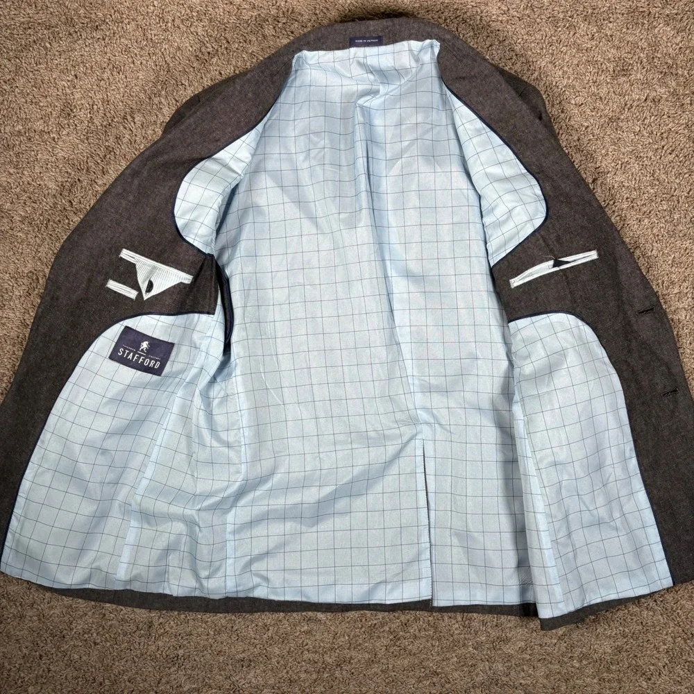 Stafford Mens 42 Short Gray Sport Coat Linen Blend Classic Two Button Blazer‎